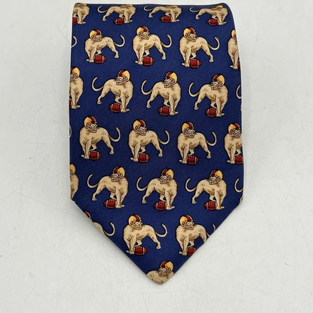 Vintage 1990's Brooks Brothers Makers All Silk Tie Football Lion Made in USA